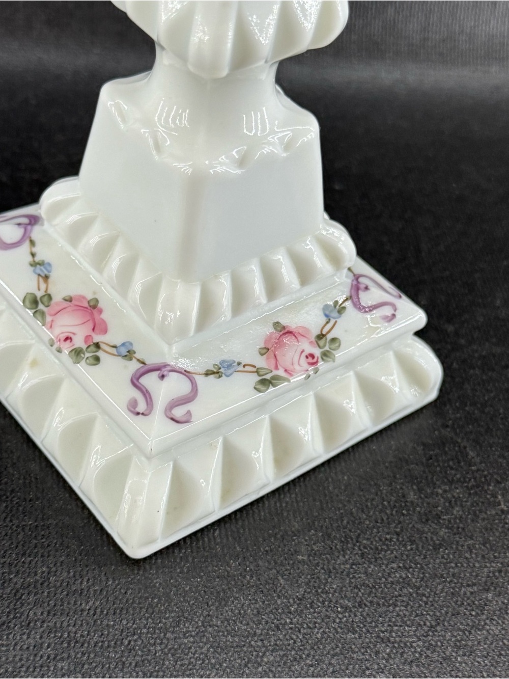 Set of 2 VintageWestmoreland Milk Glass Hand-Painted Floral Candlestick Holders - Picture 4 of 7